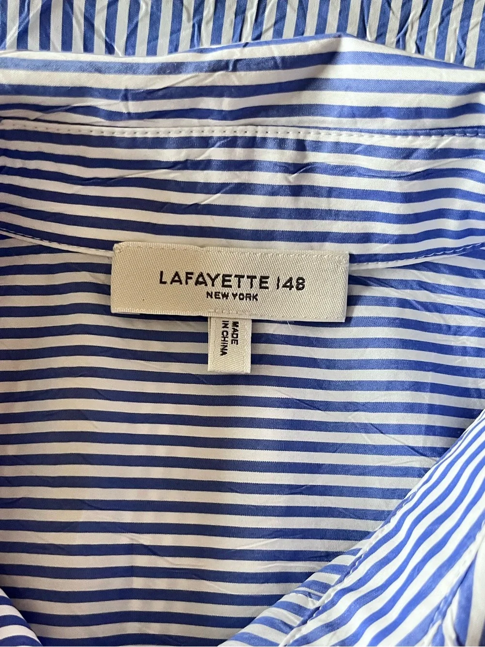LAFAYETTE 148 Bluebird Crinkle Oversized Striped Shirt - Picture 12 of 13